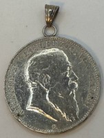 Auktion 370 / Los 6001 <br>5 Mark DR 1902, Silber,  Friedrich- Grossherzog von Baden, gehenkelt, 4 cm, 28,3 gr.