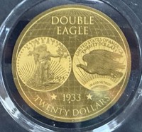 Auktion 370<br>Goldm&uuml;nze -999- 5000 Francs, Tschad, Double Eagle Dollar  , D-40 mm, 1/200 oz, limitiert