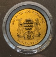 Auktion 370<br>Goldm&uuml;nze -999- 5000 Francs, Tchad, Maple Leaf 2022, D-40 mm, 1/200 oz, limitiert mit Zertifikat