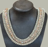 Auktion 370<br>Hallhuber Statement Halskette, L-max. 50 cm, B-2,5 cm, versilbert, mittig mit Strass-Steinen