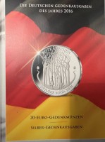 Auktion 370 / Los 6019 <br>Mappe "Die deutschen Gedenkausgaben 2016" 5x 20 Euro Silberm&uuml;nzen, Silber-925-Spiegelglanz, mit Zertifikaten