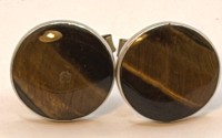 Auktion 370<br>Paar grosse Manchettenkn&ouml;pfe, Silber-925-, Mexico, mit Tigerauge-Einlage, zus. 12 gr., D-ca. 2,2 cm