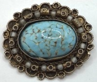 Auktion 370<br>gr. Silberbrosche-935- mit T&uuml;rkis, Israel, 4,2x3,5 cm, 12,1 gr