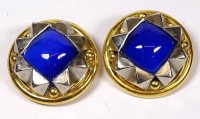 Auktion 370<br>Paar runde Ohrclips,blaue Steine,d-3,7cm,Alters-u. Gebrauchsspuren