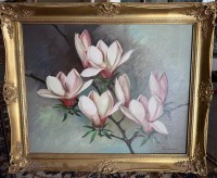 Auktion 370<br>Trautmann "Magnolien-Zweig" &Ouml;l/Leinen, gerahmt, RG  50x60 cm