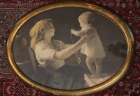 Auktion 370 / Los 5012 <br>Kammerbild, um 1920/30, oval gerahmt/Glas, RG 58 x 78cm