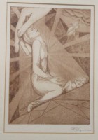 Auktion 370<br>Heinrich Vogeler (1872-1942), Radierung, Titel "Vision", ger./Glas, RG 28 x 38cm