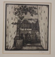 Auktion 370 / Los 5014 <br>Heinrich Vogeler (1872-1942), Radierung, Titel "Vor Feierabend", ger./Glas, RG 28 x 38cm