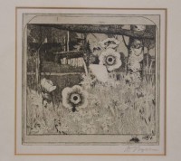 Auktion 370 / Los 5015 <br>Heinrich Vogeler (1872-1942), Radierung, Titel "Fr&uuml;hlingsblumen", ger./Glas, RG 28 x 38cm