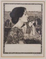 Auktion 370 / Los 5018 <br>Heinrich Vogeler (1872-1942), Radierung, Titel "Sommerabend", ger./Glas, RG 28 x 38cm