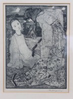 Auktion 370<br>Heinrich Vogeler (1872-1942), Radierung, Titel "Verk&uuml;ndigung", ger./Glas, RG 38 x 38cm