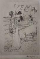 Auktion 370 / Los 5025 <br>Heinrich Vogeler (1872-1942), Radierung, Titel "Die Hirtin", ger./Glas, RG 38 x 18cm