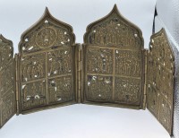 Auktion 370<br>4 fl&uuml;geliger Bronze Reisealtar, Szenen aus dem Leben Christ, H-15 cm, B-ca. 40 cm