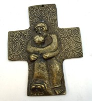 Auktion 370<br>kl. Bronze Kreuz mit Bibelspruch verso, 9x7,5 cm