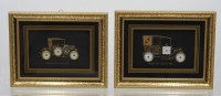 Auktion 370<br>Paar Wandbilder aus Uhrenteilen gefertigt, je gerahmt/Glas, RG 18 x 23cm