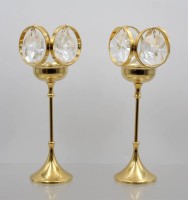 Auktion 370<br>Paar Teelichthalter mit Glasprismen, Messing, Weinfurtner, je H-21,5cm