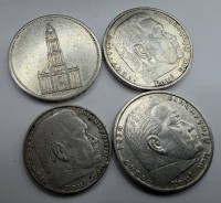 Auktion 370 / Los 6029 <br>3x 5 Reichsmark, 1x 2 Reichsmark, 30-er Jahre, 3.Reich