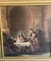 Auktion 370<br>Das Gastmahl in Emmaus  nach Rembrandt, Kunstdruck, gerahmt, RG  80x78 cm