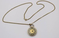 Auktion 370<br>Damen-Umh&auml;nge-Uhr, Sorna, Handaufzug, Werk l&auml;uft an, an Doubl&eacute;kette, ca. D-2,8cm