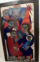 Auktion 370<br>Egino WEINERT (1920-2012)  wohl, Emaillebild, Die Hl. Familie, leicht gebogene Kupferplatte und massiver Bronze-Rahmen, ca. 9 kg., 51x34 cm