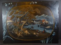 Auktion 334 / Los 15528 <br>Altes Relief/ Gemälde, Landschaft mit Gewässer, China, 47 x 62 cm