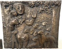 Auktion 370<br>Egino WEINERT (1920-2012)  wohl,  gr. Bronze-Reliefplatte, "Der gute Hirte" 38x33 cm, ca. 7 kg