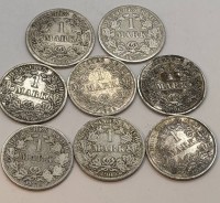 Auktion 370<br>8x 1 Mark, Deutsches Reich, Silber, ab 1874-1914