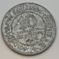 Auktion 370 / Los 6047 <br>10 Hundertstel Gutschrift Marke 1923, Schleswig Holstein, Aluminium