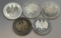 Auktion 370<br>5x 5 DM Sonderm&uuml;nzen BRD, 4x Gauss, 1x Uni Heidelberg