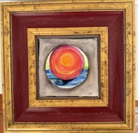 Auktion 370 / Los 4045 <br>schwer lesbar in der Farbe signiert, , wohl (19)84 datiert, Mischtechnik, ger/Glas, RG 32x32 cm