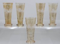 Auktion 370<br>5x Biergl&auml;ser, &auml;lter, Emaillemalerei, je ca. H-16,5cm