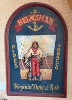 Auktion 370<br>gr. Holz-Relief-Werbeschild "Helmsman Pipes Tobacco", &auml;lter,  91,5 x 60cm., guter Zustand