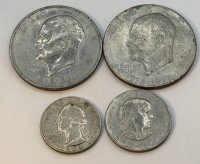 Auktion 370<br>4x US Dollarm&uuml;nzen, One Dollar D-1976, One Dollar FG 1972, One Dollar 1980, Quarter Dollar 1964
