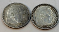 Auktion 370<br>2x 5 Reichsmark, Deutsches Reich 1935 und 1937, Hindenburg, Silber