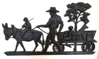 Auktion 370 / Los 15097 <br>4x schmiedeeiserne Wandbilder, b&auml;uerliche Szenen, L-max. 47 cm