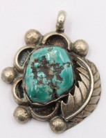 Auktion 370<br>Anh&auml;nger aus Silber mit einem echten t&uuml;rkis, Silber ( getestet ), L. 3,5 B. 3,0 cm, 12,4 Gramm