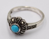Auktion 370<br>Ring mit t&uuml;rkis und Markasiten, 925er Silber, RG. 53, 3,5 Gramm