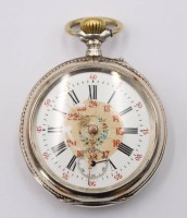 Auktion 370<br>Taschenuhr mit 800er Silbergeh&auml;use , Handaufzug, Uhr funktioniert, D. 4,4 cm,