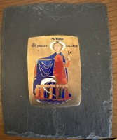 Auktion 370 / Los 4051 <br>Heilige Ursula auf Kupferplatte, Emaillemalerei, auf Schieferplatte, 20x16 cm