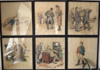 Auktion 370 / Los 5032 <br>12x Karikaturen, Farblithos, alle gleich gerahmt/Glas, RG 55x51 cm,