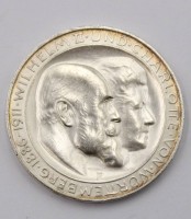 Auktion 370<br>Drei Mark 1911 - Wilhelm II u. Charlotte von W&uuml;rttemberg F, 16,7 Gramm
