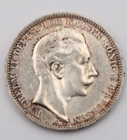 Auktion 370<br>Drei Mark 1912 - Wilhelm II, Silber, Preussen A, 16,7 Gramm