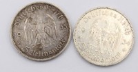 Auktion 370<br>2x  5 Reichsmark M&uuml;nzen - 1934 u. 1935, Silber, Garnionskirche, 27,8 Gramm, 900er Silber, J.357