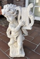 Auktion 370<br>Stein-Gartenfigur "Putto mit Leier", H-50 cm