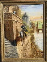 Auktion 370<br>anonyme Ritter-Szene, &Ouml;l/Leinen, gerahmt, RG 77x58 cm