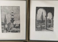 Auktion 370<br>von Wei&szlig;, 2x Hamburg Radierungen, gerahmt, RG, 24,5x19 cm