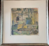 Auktion 370 / Los 4070 <br>B. Lox "Stadth&auml;user" 2000, Aquarell, ger/Glas, RG 55x55 cm