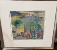 Auktion 370 / Los 4071 <br>B. Lox "Landschaft" 2000, Aquarell, ger/Glas, RG 55x55 cm, verso "Rittersporn" betitelt