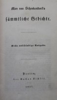 Auktion 370<br>Max von Schenkendorf's s&auml;mmtliche Gedichte. (Erste vollst&auml;ndige Ausgabe), 1837