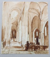 Auktion 370<br>Kircheninterieur, monogrammiert "AL", Tusche, ungerahmt, BG 21 x 19cm